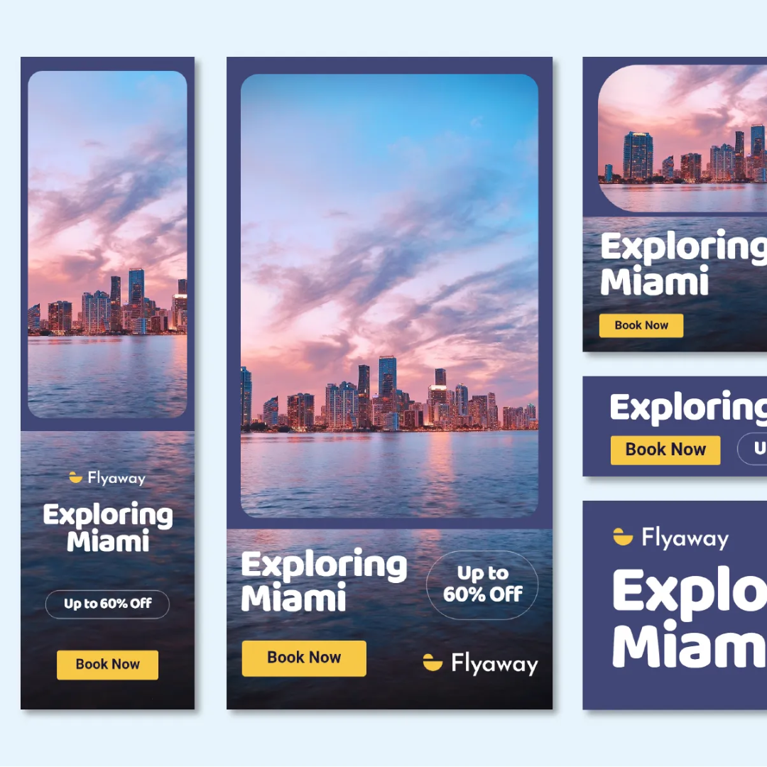 showing a scenic sunset, multiple ads imges, exploring miami