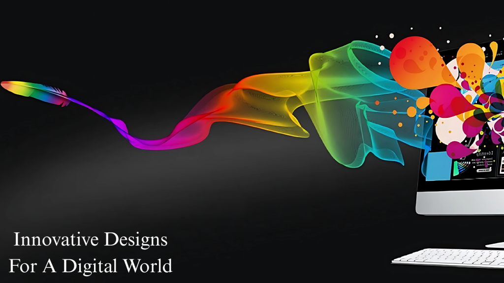 Graphic design image, colorful digital design, flowing rainbow
